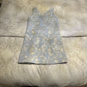 Luli & Me Blue and Cream Brocade A-Line Dress